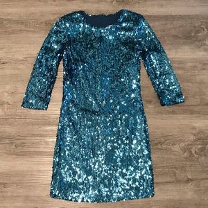 Blue Sequin Fitted Cocktail Mini Dress